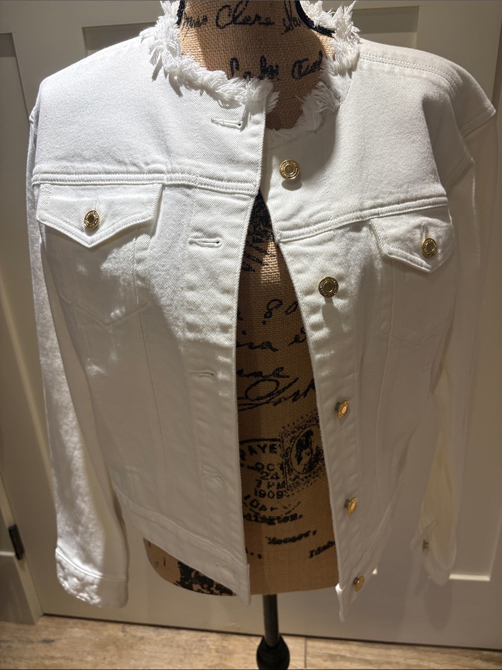 Michael Kors, women’s White Frayed Collar Denim Jacket